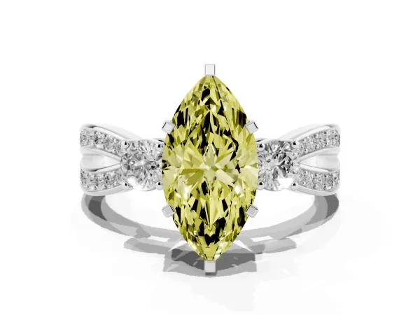 Fancy Yellow Three-Stone Marquise Cut Cut Diamond Twist Band with Prong Setting White gold