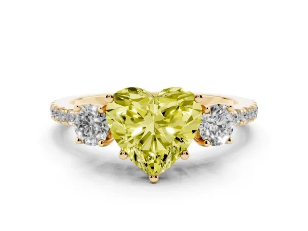 Fancy Yellow Three-Stone Heart Cut Cut Diamond Pavé Band with Prong Setting Yellow gold
