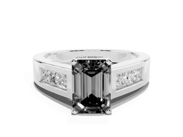 Fancy Black Emerald Cut Cut Channel Set Solitaire Ring with Four-Prong Setting Platinum