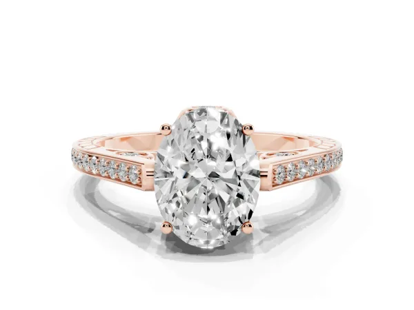 Oval Cut Cut Cathedral Pave Diamond Engagement Ring with Six-Prong Setting Rose gold