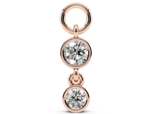 Round Diamond Double Drop Huggie Charm Rose gold