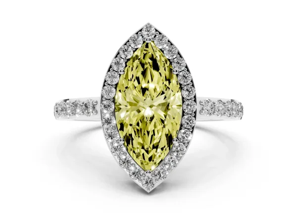 Fancy Yellow Marquise Cut Halo Diamond Pavé Band Ring with Prong Setting Platinum