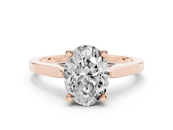Oval Cut Solitaire Diamond Ring with Four-Prong Setting and Tapered Band Rose gold