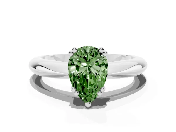 Fancy Green Pear Cut Cut Solitaire Engagement Ring with Tapered Band and Four-Prong Setting Platinum