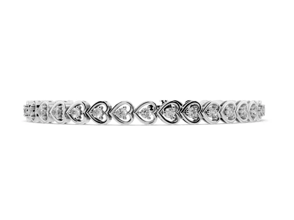 Heart-Shaped Diamond Tennis Bracelet with Channel Setting and Prong Set Stones Silver