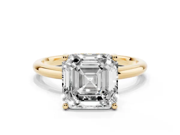 Asscher Cut Cut Solitaire Engagement Ring with Four-Prong Setting and Classic Band Yellow gold
