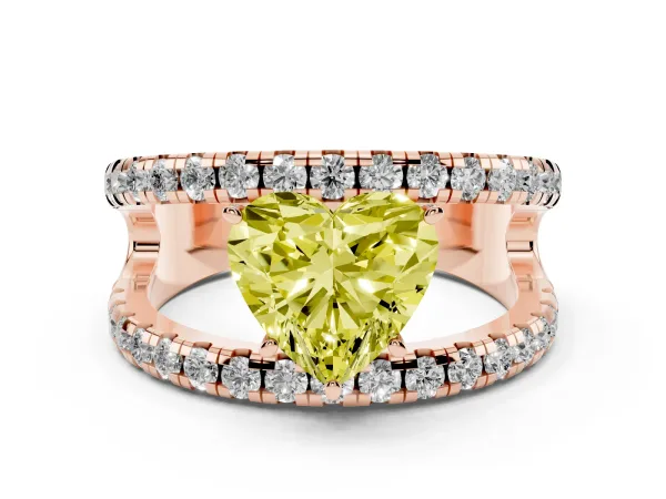 Fancy Yellow Heart Cut Solitaire Split Shank Pave Diamond Ring Rose gold