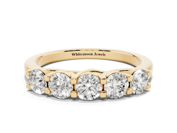 Round Cut Diamond Half Eternity Band with Prong Setting Yellow gold