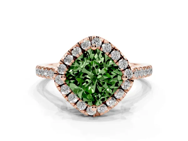 Fancy Green Cushion Cut Diamond Cushion Halo Ring with Pavé Band Rose gold