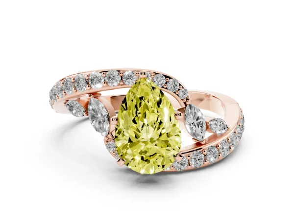 Fancy Yellow Pear Cut Solitaire with Pavé Twist Band and Four-Prong Setting Rose gold