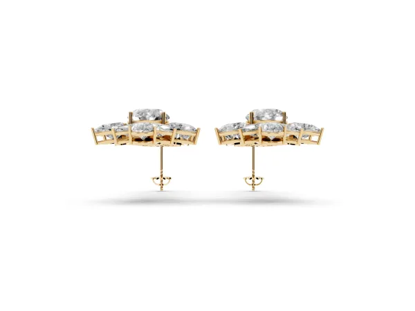 Oval, Pear, Marquise and Round Diamond Floral Cascade Drop Earrings Yellow gold