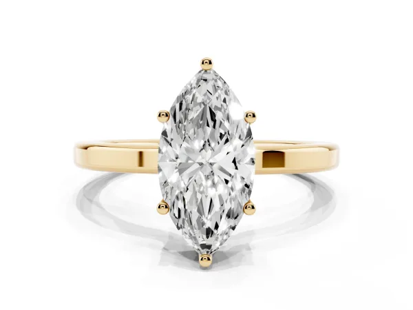 Marquise Cut Cut Solitaire Engagement Ring with Four-Prong Setting on a Classic Band Yellow gold
