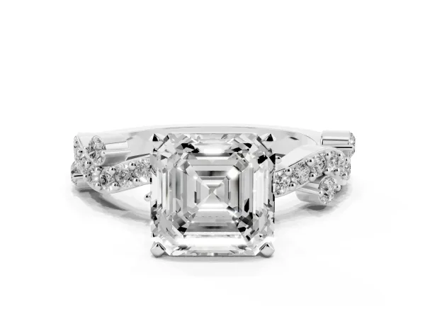 Asscher Cut Cut Solitaire Diamond Twisted Band with Pave Setting Platinum