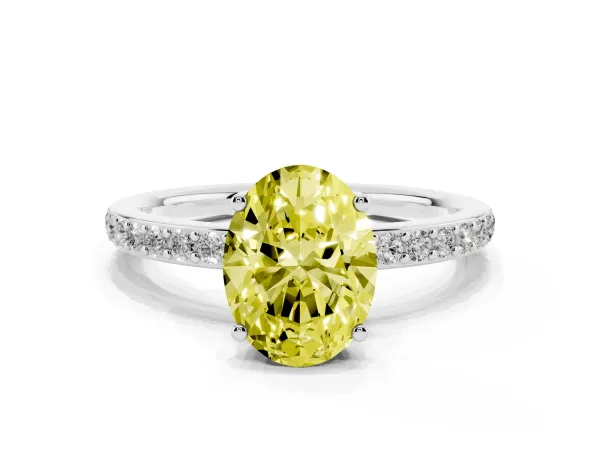 Fancy Yellow Oval Cut Cut Diamond Pavé Band Ring with Four-Prong Setting White gold