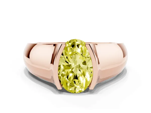 Fancy Yellow Oval Cut Solitaire Bezel Set Diamond Ring with Wide Band Rose gold