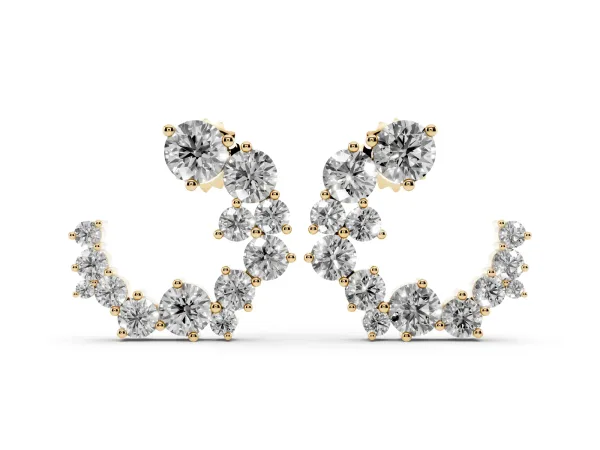 Round Diamond Hydrangea Bouquet Open Hoop Earrings Yellow gold