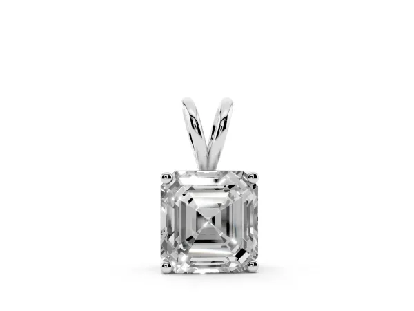 Asscher Diamond Solitaire Pendant with Four Prong Setting White gold