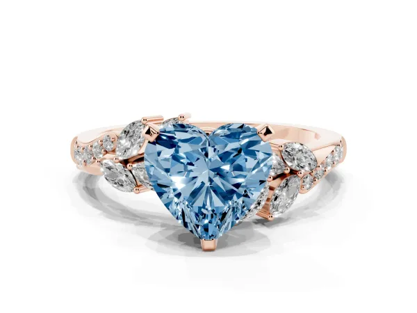 Fancy Blue Heart Cut Solitaire Marquise Twist Band with Six-Prong Setting Rose gold