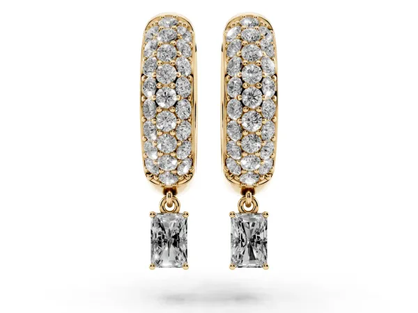 Round and Radiant Diamond Huggie Hoop Earrings Yellow gold