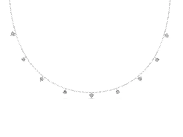 Heart and Round Diamond Station Necklace Silver