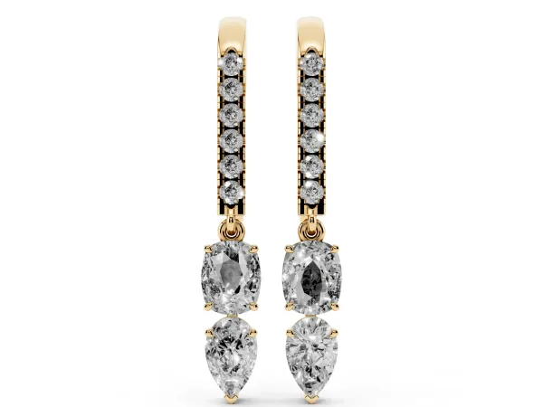 Cushion Cut Diamond Multi-Shape Drop Earrings Yellow gold