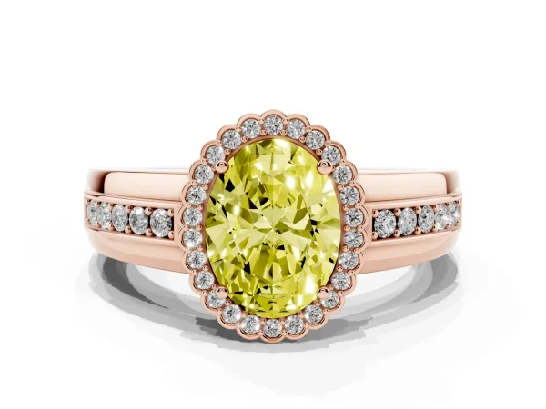 Fancy Yellow Oval Cut Cut Halo Pave Band Four-Prong Ring Rose gold