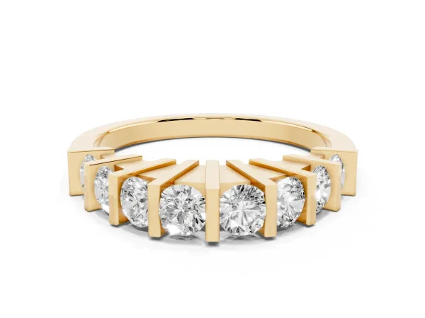 Channel Set Round Diamond Half Eternity Band with Bar Prong Setting Yellow gold