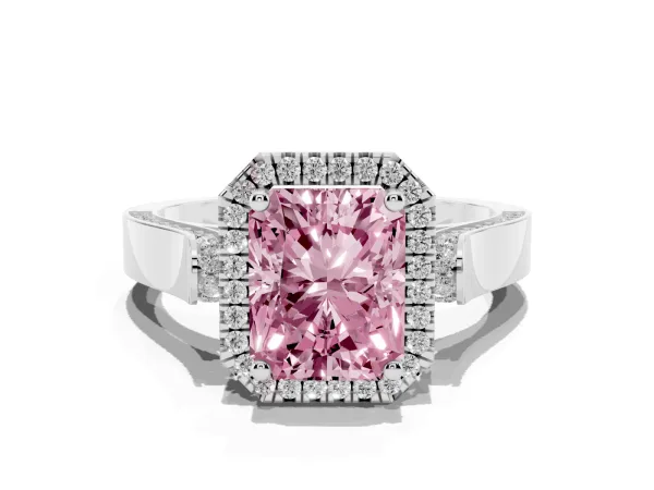 Fancy Pink Radiant Cut Halo Pave Split Shank Prong Setting Ring Platinum