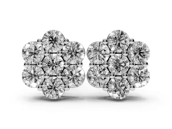 Cluster Round Diamond Stud Earrings with Prong Setting Silver