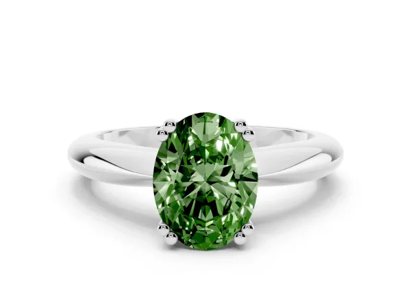Fancy Green Oval Cut Cut Solitaire Engagement Ring with Tapered Band and Four-Prong Setting Platinum