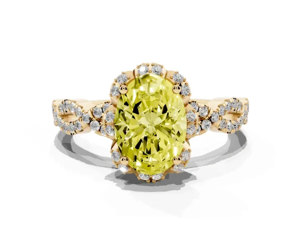 Fancy Yellow Oval Cut Halo Twist Band Solitaire Ring with Six-Prong Setting Yellow gold