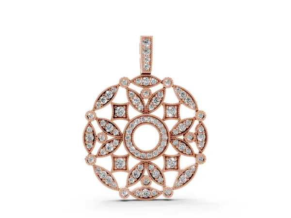 Round Diamond Pavé Filigree Pendant Rose gold
