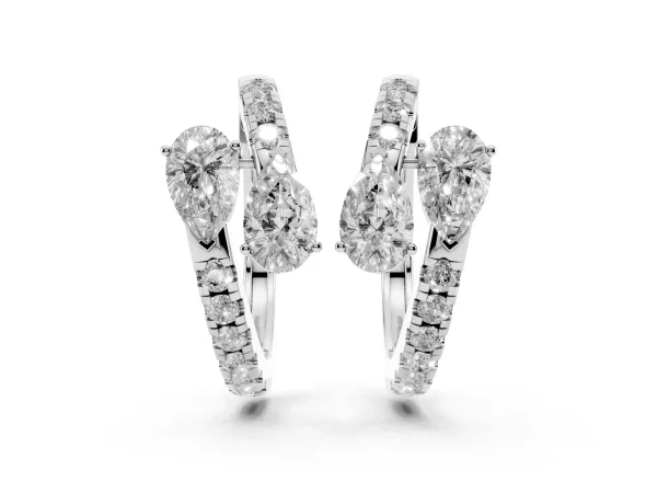 Pear Cut Diamond Bypass Huggie Hoop Earrings Silver