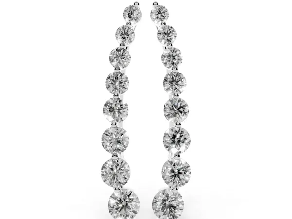 Round Diamond Climber Earrings with Prong Setting on Curved Band Silver