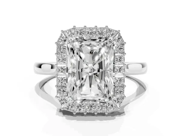 Radiant Diamond Baguette Halo Engagement Ring White gold