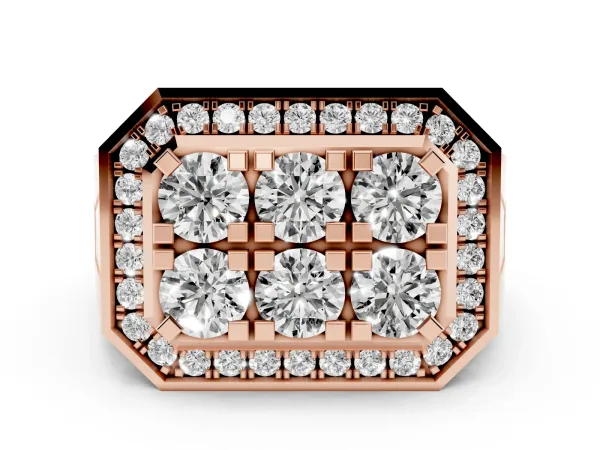 Round Diamond Cluster Halo Mens Ring Rose gold