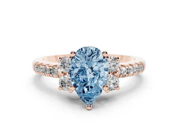 Fancy Blue Pear Cut Diamond Three-Stone Pave Band with Four-Prong Setting Rose gold
