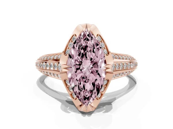 Fancy Pink Marquise Cut Solitaire Pave Split Shank Ring with Four-Prong Setting Rose gold