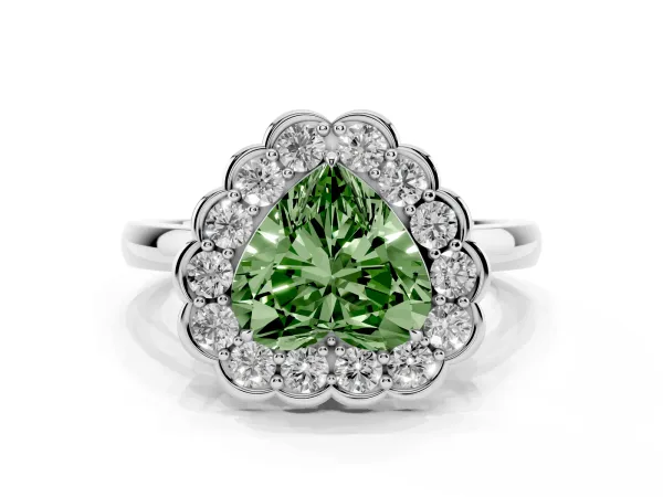 Fancy Green Heart Cut Halo Cluster Diamond Engagement Ring with Solitaire Band and Prong Setting Platinum