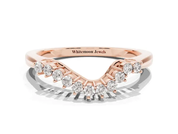 Round Diamond V-Shaped White Gold Band with Prong Setting Rose gold
