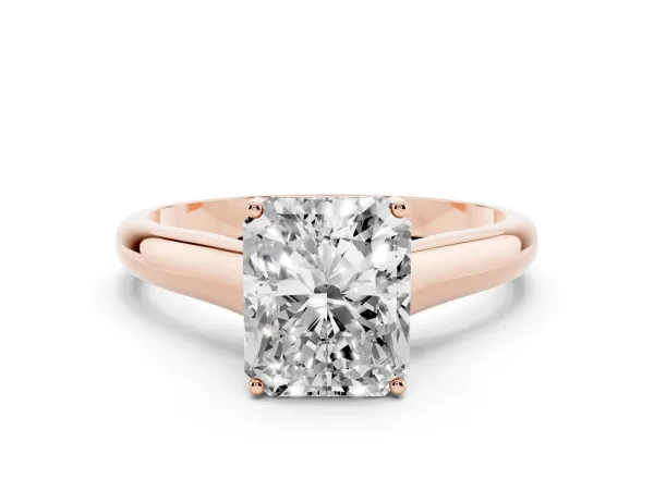 Radiant Cut Solitaire Engagement Ring with Tapered Band and Four-Prong Setting Rose gold
