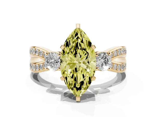 Fancy Yellow Three-Stone Marquise Cut Cut Diamond Twist Band with Prong Setting Yellow gold