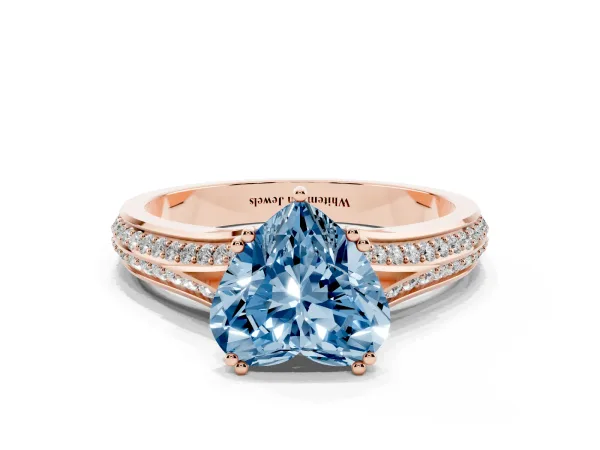 Fancy Blue Heart Cut Diamond Split Shank Engagement Ring with Pavé Band Rose gold