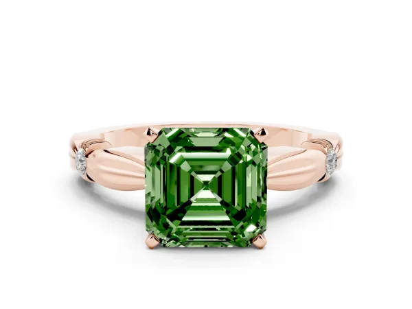 Fancy Green Asscher Cut Solitaire Diamond Twisted Band with Four-Prong Setting Rose gold