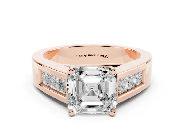 Asscher Cut Cut Channel Set Solitaire Ring with Four-Prong Setting Rose gold