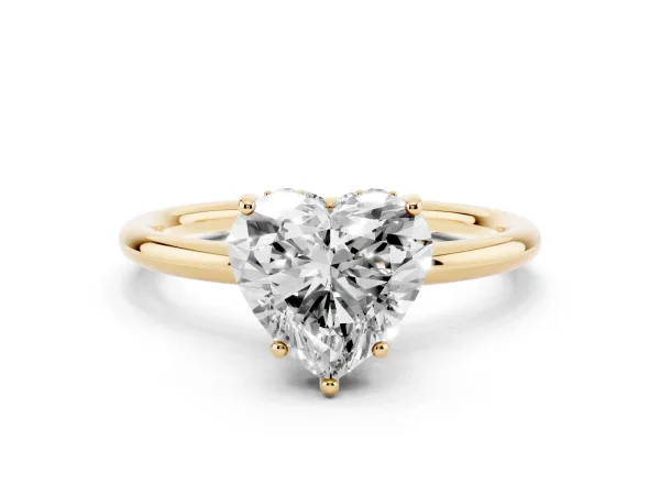 Heart Cut Solitaire Diamond Ring with a Classic Band and Four-Prong Setting Yellow gold