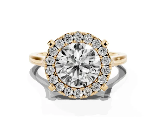 Round Cut Diamond Cluster Halo Solitaire with Four-Prong Setting Yellow gold