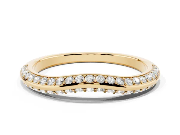 Pavé Round Diamond Wave Band with Shared Prong Setting Yellow gold
