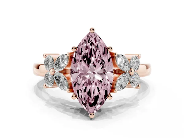 Fancy Pink Marquise Cut Diamond Floral Cluster Ring with Solitaire Band and Prong Setting Rose gold