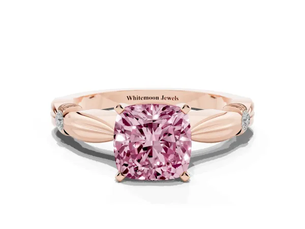 Fancy Pink Cushion Cut Solitaire Diamond Twisted Band with Four-Prong Setting Rose gold